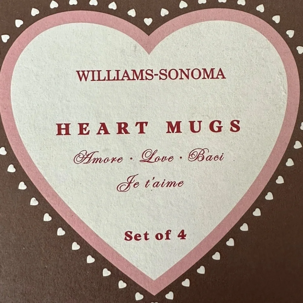 NIB Set of 4 Williams Sonoma Heart Handle Mugs (6 boxes available)